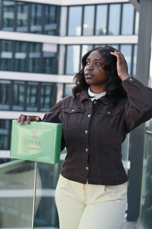 a woman wearing the luxury glueless vietnamese eraw hair wig from celia 